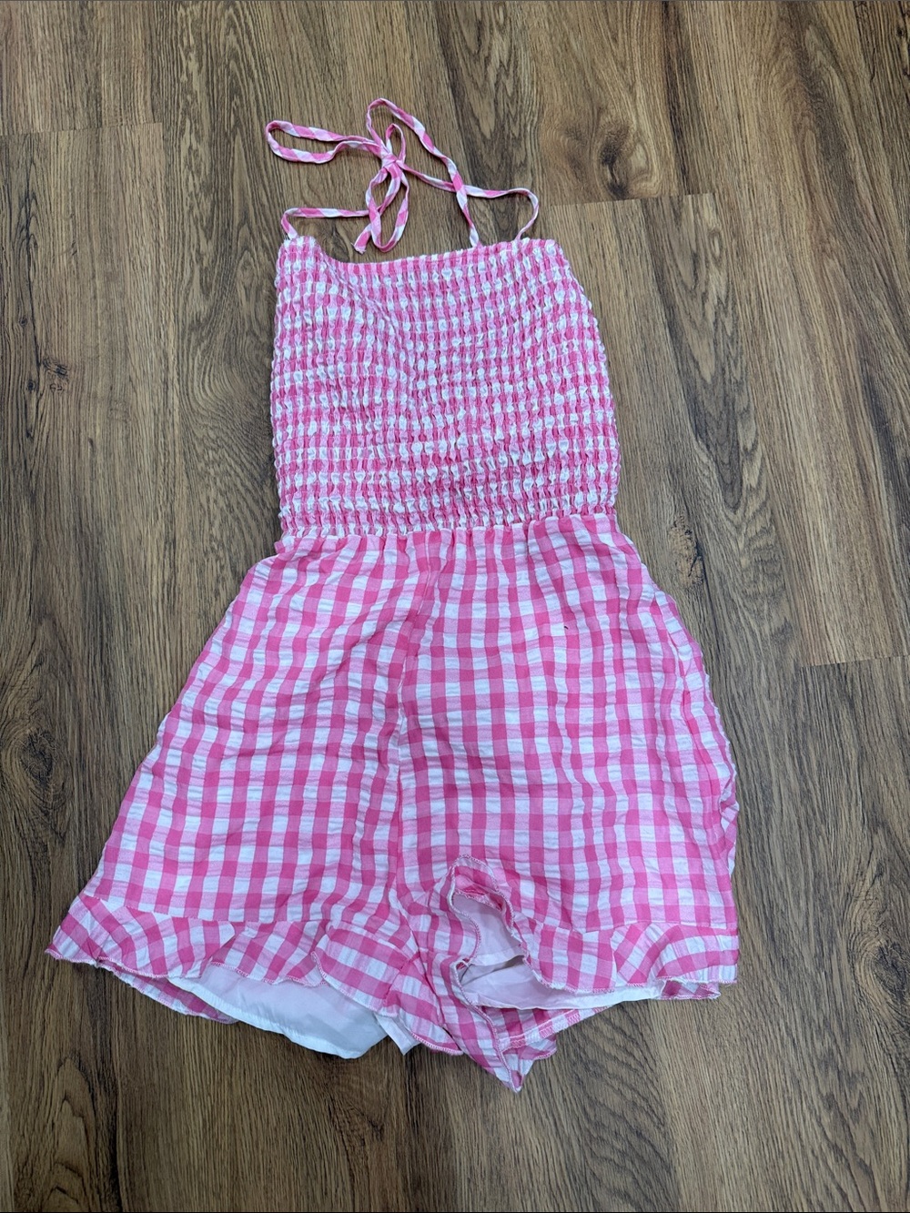 Pink Gingham Halter Romper